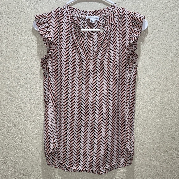 Elegant Chevron Ruffle Sleeve Blouse - Red and White - Picture 1 of 6